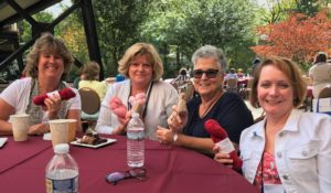 Beth, Janet, Carol & Laura at Knitters' Day Out showing yarn purchases